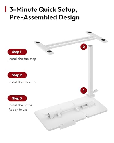 32''Overbed Table Gas Spring Lifting with Wheels&Tilting Desktop (White / 32 inch)