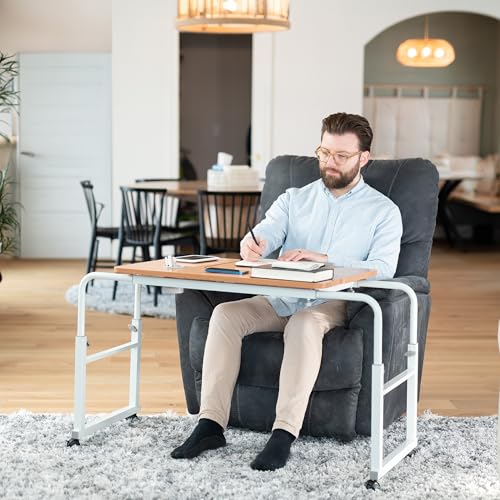 Tilting Mobile Over the Bed and Recliner Table (Light Wood)