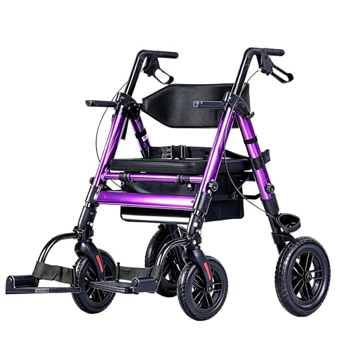 2-in-1 Rollator Transport Wheelchair Combo for Seniors with seat (Purple)