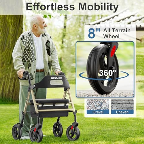 Foldable Rollator Walker for Seniors with Seat (Champagne Gold)