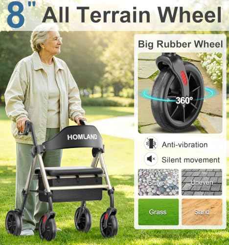 Foldable Rollator Walkers for Seniors with Seat (Standard / Light Gold)
