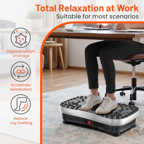 Vibration Plate Fitness Platform Exercise Machine Vibrating Shaking Full Body Shaker Workout Vibrate Stand Shake Board Sport for Weight Loss Fat Burner for Gym Home Office (WHITE)