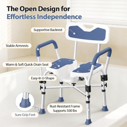 500lb Heavy Duty Shower Chair for Inside Shower (Dark Blue)