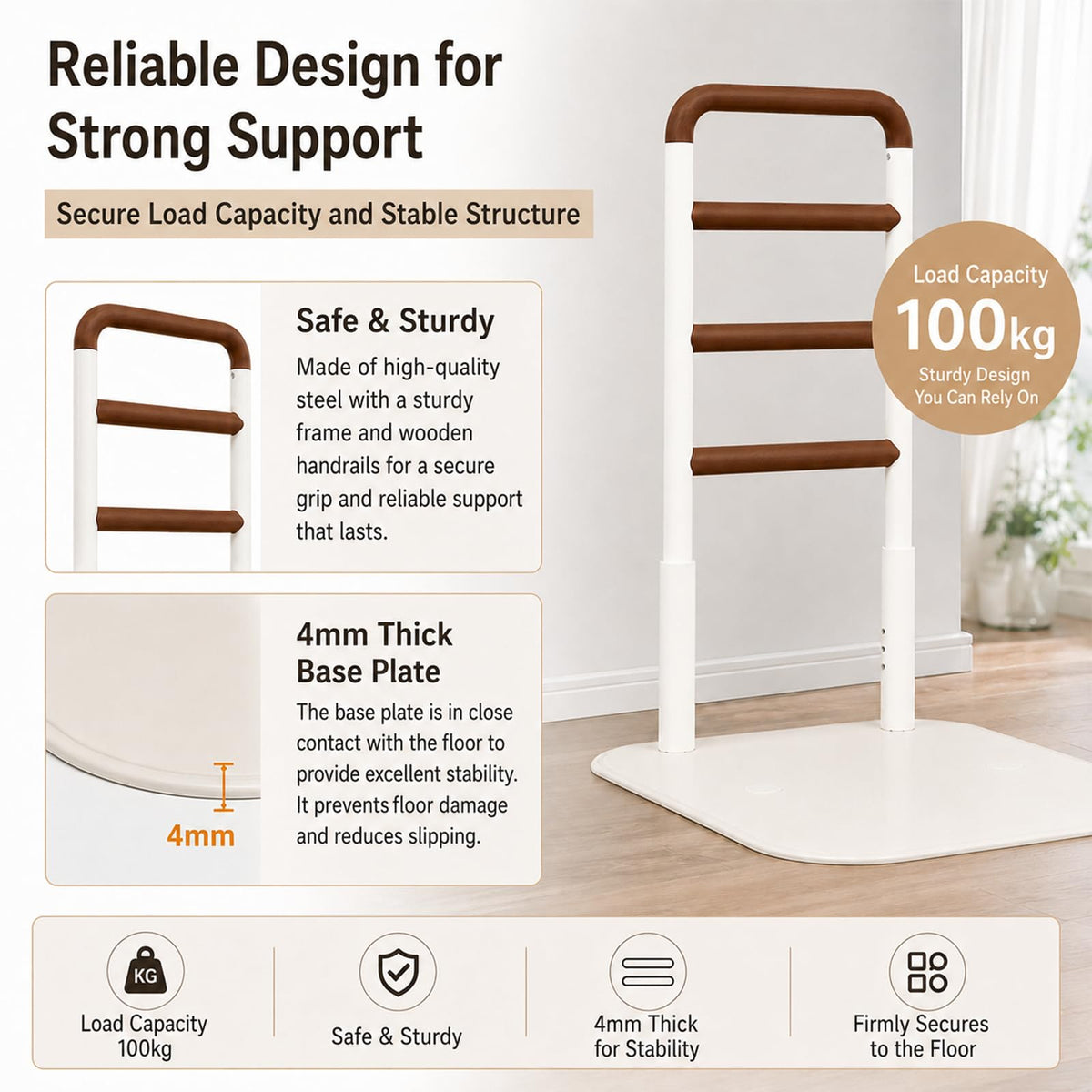 Chair & Couch Stand Assist Bar (White & Brown)
