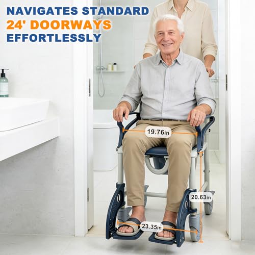 4 in 1 Commode Wheelchair (Navy Blue)
