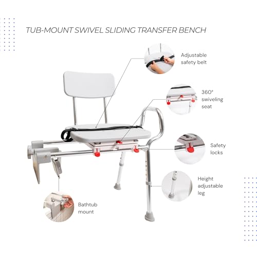 Tub Mount Sliding Tub Transfer Bench with Swivel Seat