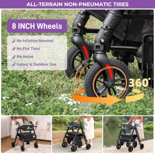 Heavy Duty Rollator Walkers for Seniors with Seat (Black)