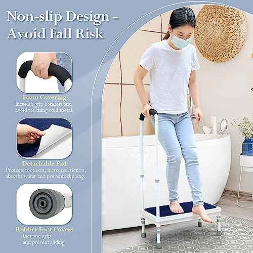 Bedside Steps for High Beds Step Stool with Handle for Elderly Adult Medical Heavy Duty Safety Stepstools for Seniors 400 Lb Capacity Non (Blue-21.6")