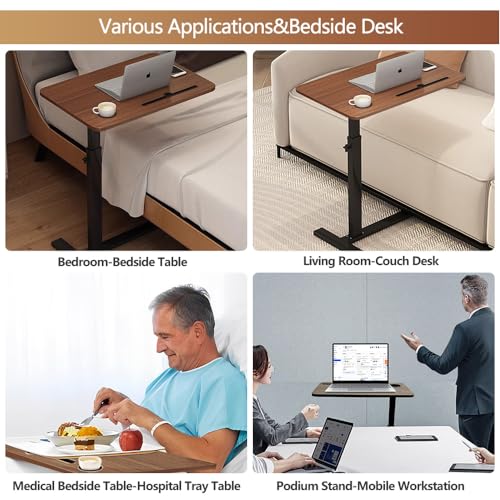 Over the Bed Table with Hidden Wheels (Walnut)