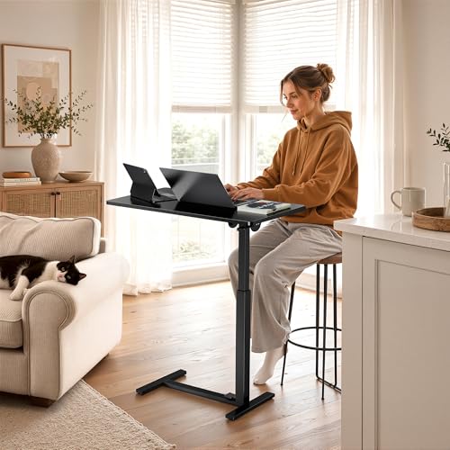 Mobile Standing Desk Adjustable Overbed Table (Black / Fully Tiltable)