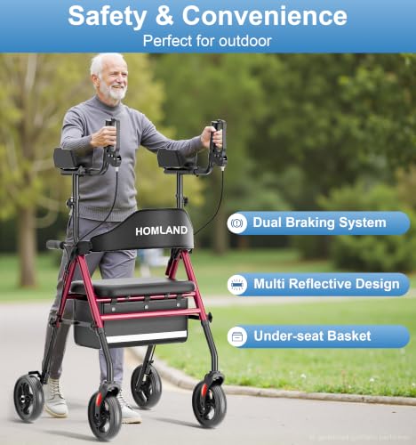 Upright Walker with Seat for Seniors (Red)