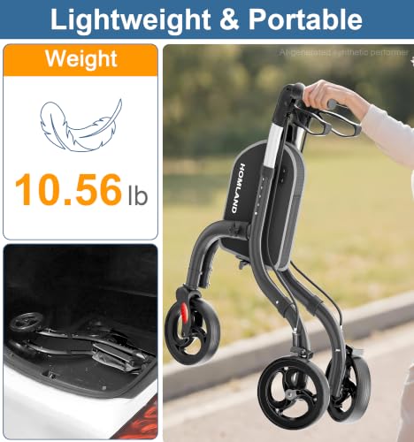 Foldable 3 Wheel Walkers for Seniors (Black)