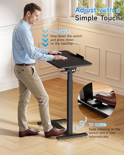 Mobile Standing Desk Laptop Desk Pneumatic with Wheels 180° Tilt Top Hospital Bed Table Portable Rolling Cart Foldable Bedside Table for Hospital&Home Use (Black)