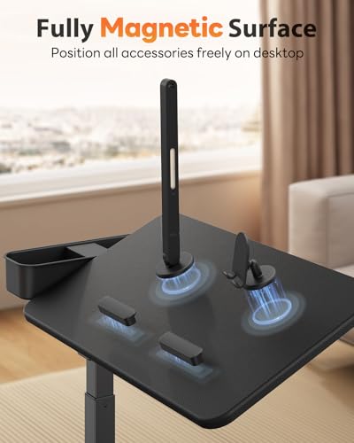 Magnetic Height and 360° Angle Adjustable Overbed Bedside Table Tray