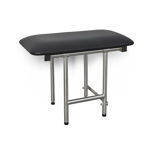 28" x 15" Black Padded Cushion Folding Wall Mount Bench Shower Seat with Legs (Black / 28 x 15)