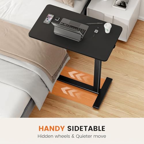 Overbed Bedside Table with Hidden Casters (Black / Non-Tiltable)