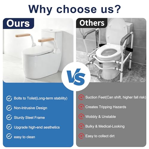 Toilet Safety Rails for Seniors with Space Saving Flip (Oak)