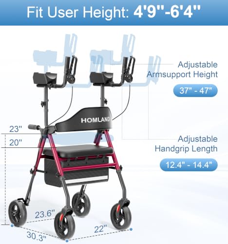 Upright Walker with Seat for Seniors (Red)