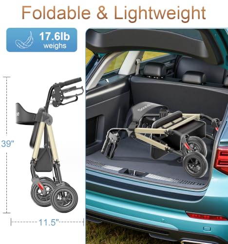 Foldable Rollator Walkers for Seniors with Seat (Champagne)