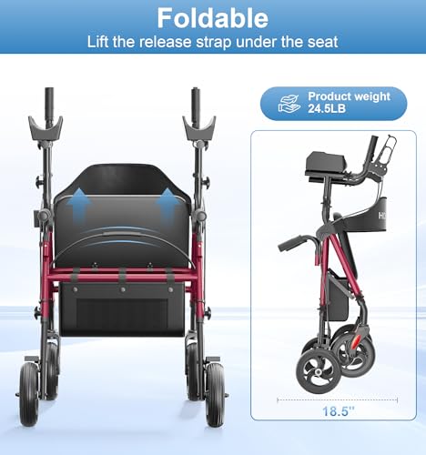 Upright Walker with Seat for Seniors (Red)