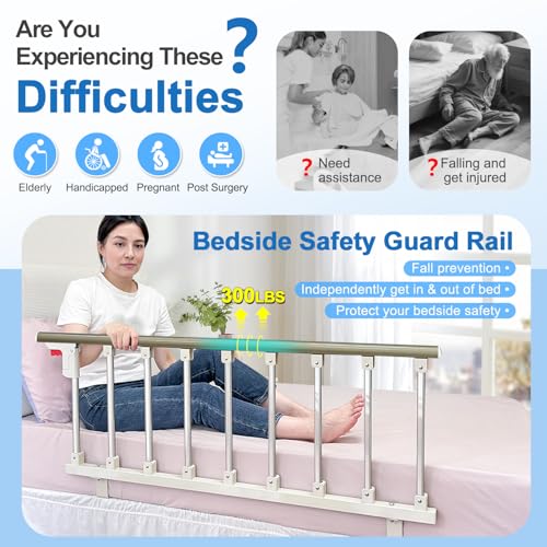 Bed Side Rails Guard for Elderly Adults Seniors Assist Rail Safety Bed Cane Railings Fold Down Handle Handicap Medical Support Assistance Devices Half Grab Bar (48 inches W x 21 inches H)