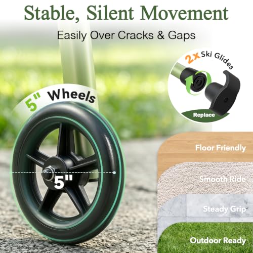 Z3 Narrow Folding Walkers for Seniors with 5" Wheels 350lbs (Green)