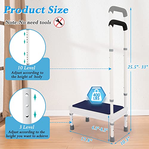 Bedside Steps for High Beds for Elderly Adults One Step Stool with Handle SUV Car Stepping Stool Seniors Stand Assist Aid Medical Heavy Duty 400lb Wide Platform Footstools for Bedroom Bathroom (Blue-17.8")