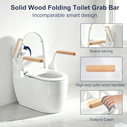 Toilet Safety Rails for Seniors with Space Saving Flip (Oak)