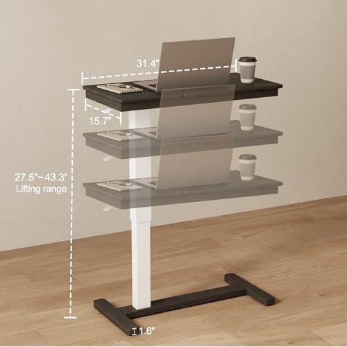 Solid Wood Overbed Bedside Table with Wheels (Black)