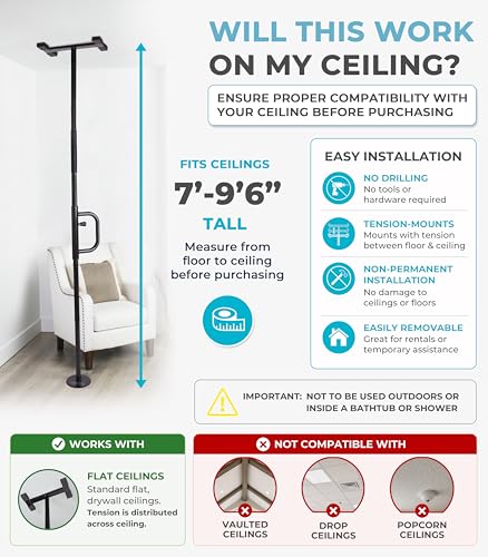 Security Pole and Curve Grab Bar (Metallic Black)