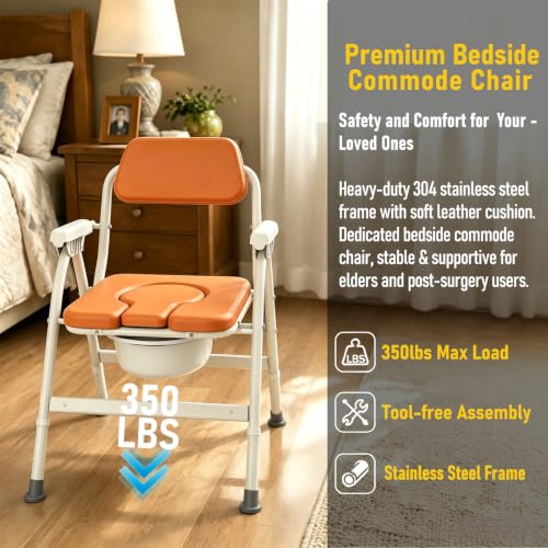 Foldable Bedside Commode (Orange)