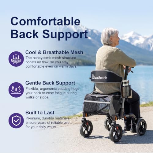 Rollator Walkers for Seniors with Seat (Bright Gray / 350 Pound)