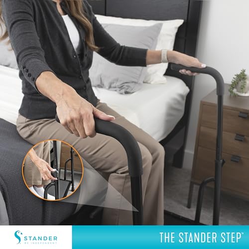 Step-Stool, Portable Step with Adjustable Handles for Seniors and Elderly Adults, Extra Wide Heavy Duty Step-Ladder for Fall Prevention, Grab Bars, Motion Activated LED Light, Black (Black)