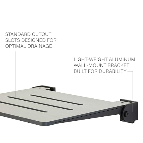18 inch Silhouette Slimline Folding Wall Mount Shower Bench Seat (Weathered Ash With Matte Black Frame)