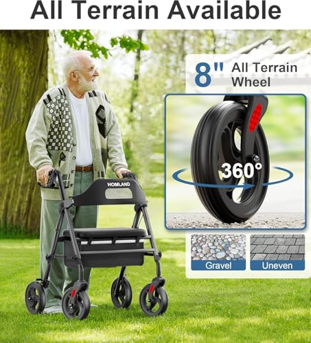 Foldable Rollator Walker for Seniors with Seat (Black)