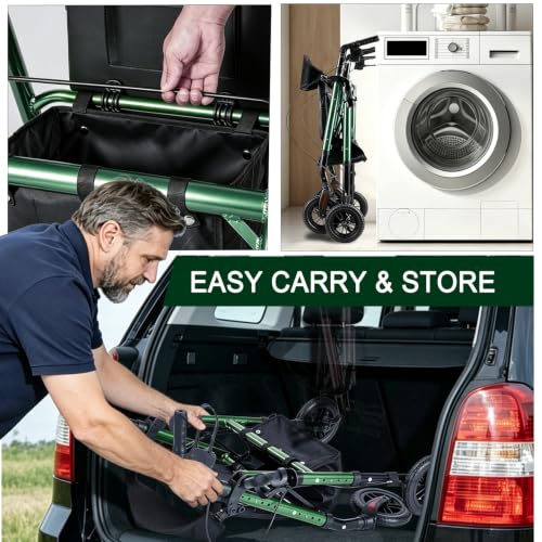 Foldable Rollator Walkers for Seniors with Seat (Emerald Dark Green-all Terrain(8 Inch Wheels))