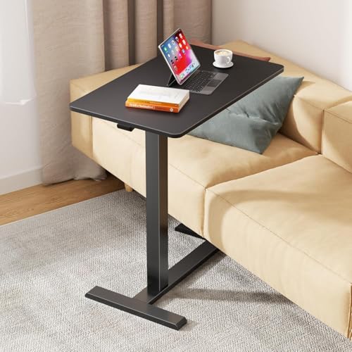 Overbed Bedside Table with Hidden Casters (Black / Non-Tiltable)