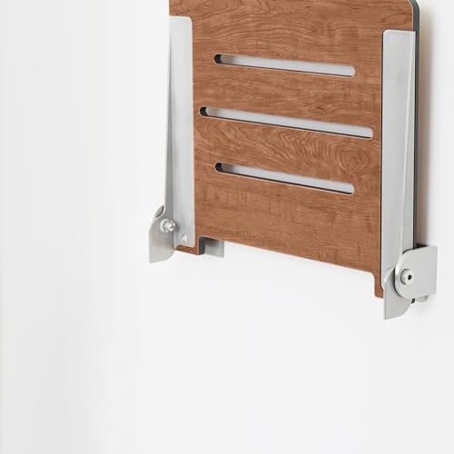 18 inch Silhouette Slimline Folding Wall Mount Shower Bench Seat (Rustic Teak Seat With Silver Frame)