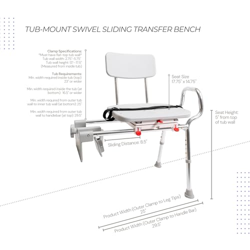 Tub Mount Sliding Tub Transfer Bench with Swivel Seat