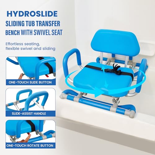 HydroSlide Sliding Shower Chair Swivel Seat for Bathtub (Blue)
