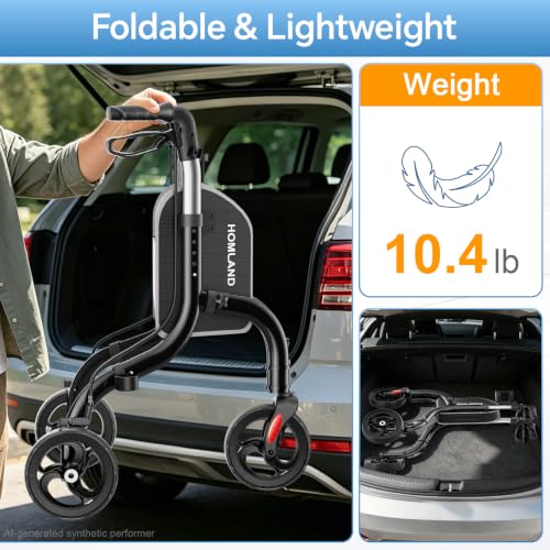 Foldable 3 Wheel Walkers for Seniors (Standard / Shiny Black)