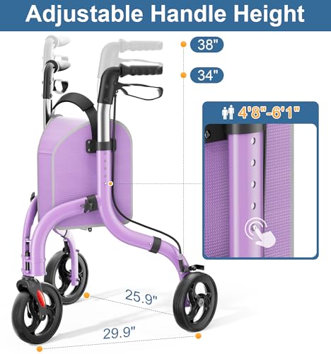 Foldable 3 Wheel Walkers for Seniors (Purple)