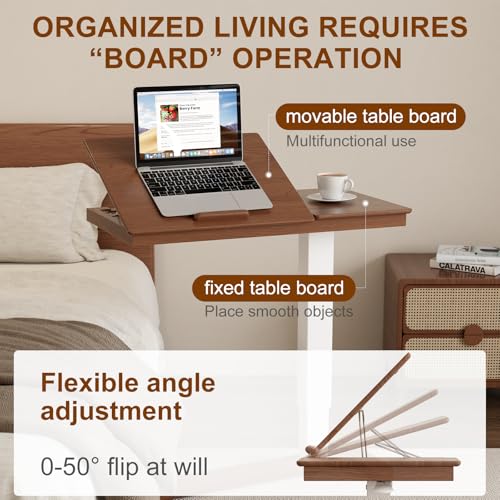Solid Wood Overbed Bedside Table with Wheels (Walnut)
