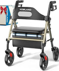 Foldable Rollator Walker for Seniors with Seat (Champagne Gold)