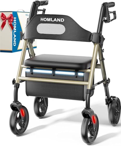 Foldable Rollator Walker for Seniors with Seat (Champagne Gold)