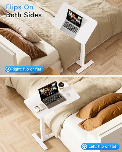 Mobile Standing Desk Laptop Desk Pneumatic with Wheels 180° Tilt Top Hospital Bed Table Portable Rolling Cart Foldable Bedside Table for Hospital&Home Use (White)