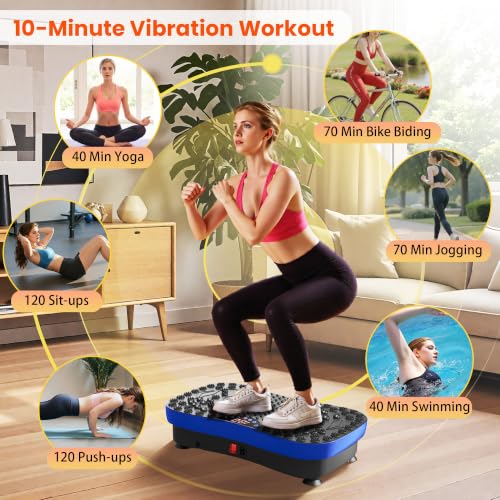 Vibration Plate Fitness Platform Exercise Machine Vibrating Shaking Full Body Shaker Workout Vibrate Stand Shake Board Sport for Weight Loss Fat Burner for Gym Home Office (BLUE)
