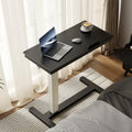 Solid Wood Overbed Bedside Table with Wheels (Black)