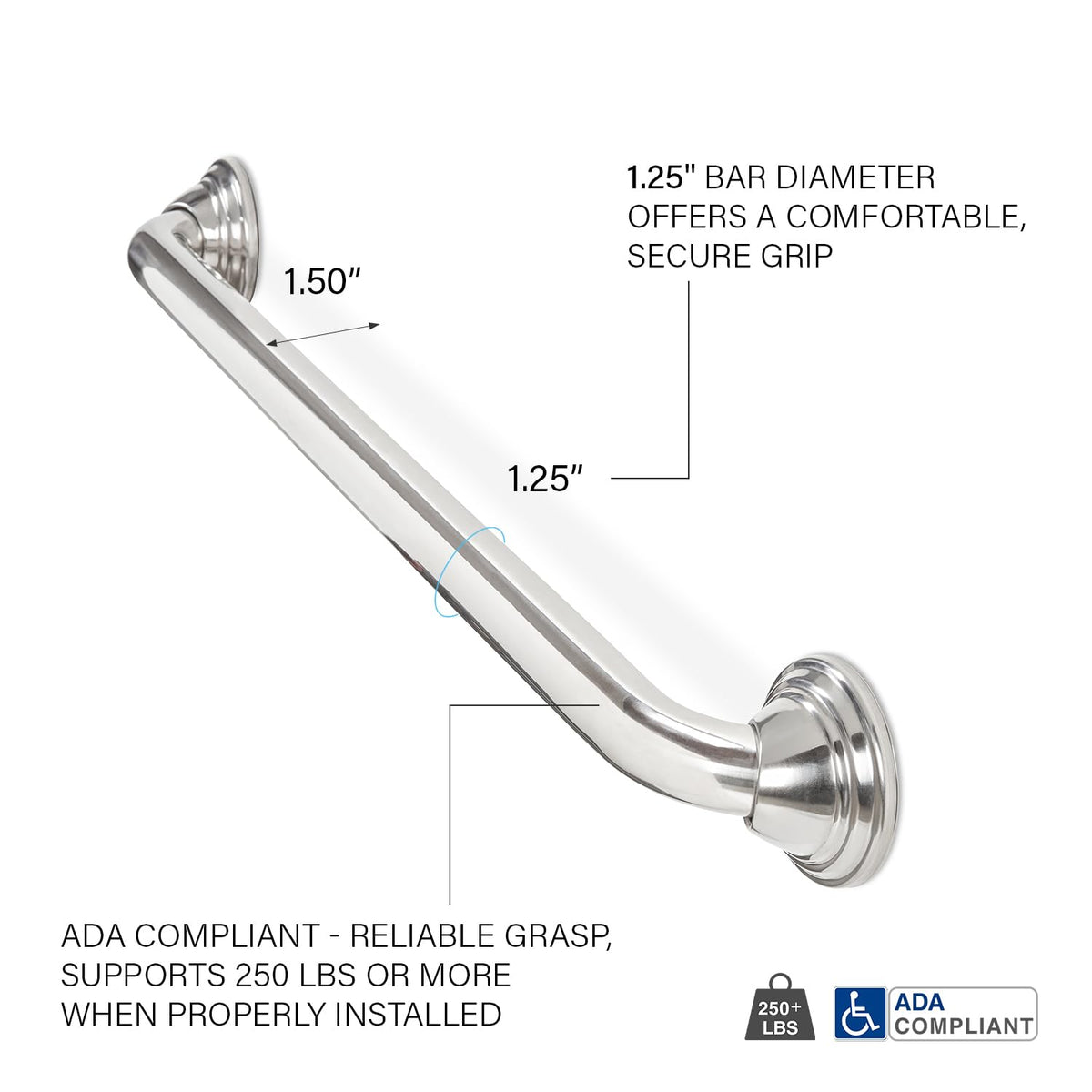 12 inch Finger Grip Grab Bar for Bathroom for Bathroom (Polished / 12)