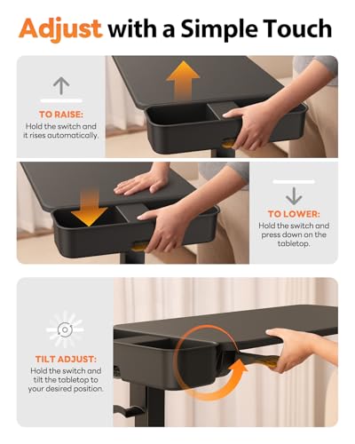 Magnetic Height and 360° Angle Adjustable Overbed Bedside Table Tray